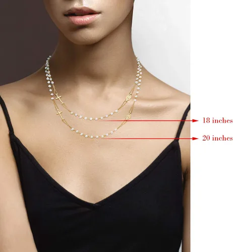 Vista 6 de Miabella 18K Gold Over 925 Sterling Silver Handmade Italian White Freshwater Pearl Ball Beaded Sideways Rosary Cross Necklace for Women, Made in