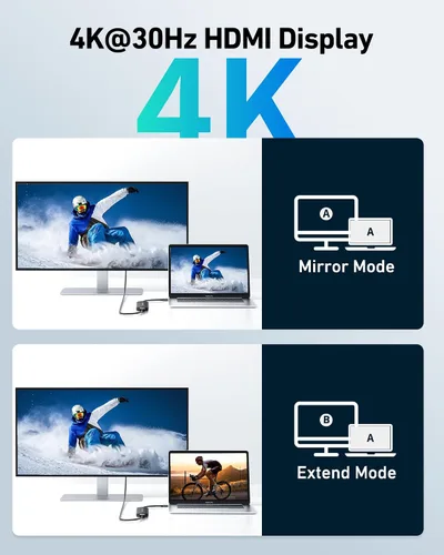 Vista 5 de Acer USB C Hub, Dock USB-C a HDMI 7 en 1, 2 USBA 3.1 GEN1 y puerto de datos Type-C de 5Gbps, puerto HDMI 4K, carga PD de 100W, lector de tarjetas
