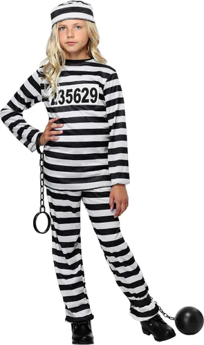 Vista 2 de Disfraz de prisionero para niña, uniforme de prisión para niños