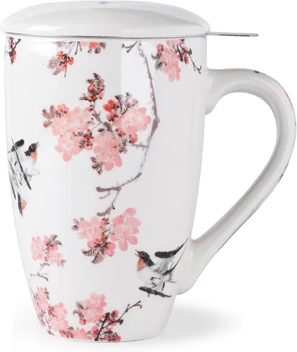 Vista 11 de AmorArc Taza de té de porcelana de 18 onzas con infusor y tapa, taza de té de hojas sueltas con colador de acero inoxidable, taza de café grande