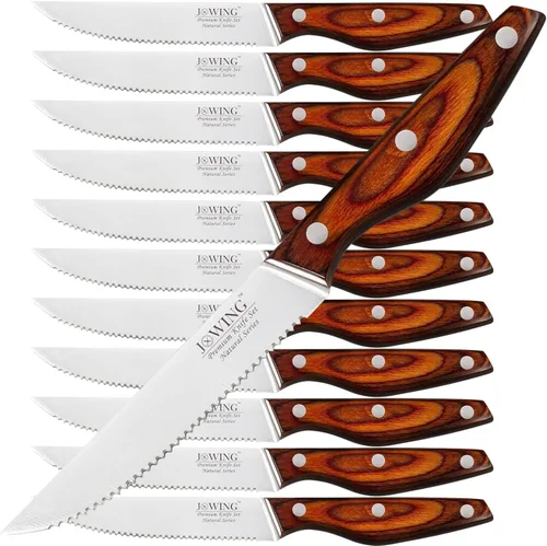 Vista 11 de Cuchillos alemanes de acero inoxidable de alto carbono, juego de cuchillos de carne prémium de 8 piezas Cuchillas dentadas de acero inoxidable