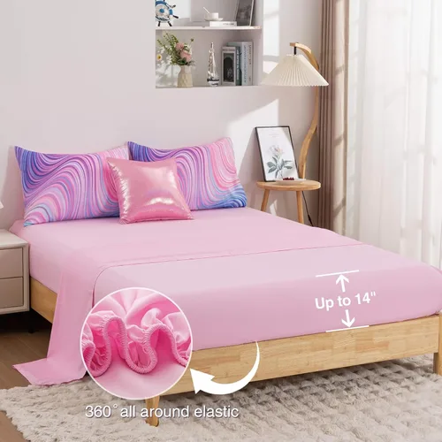 Vista 2 de Btargot Juego de edredón súper suave de 6 piezas con patrón de estrellas en degradado y anillo, juego de ropa de cama con rayas onduladas