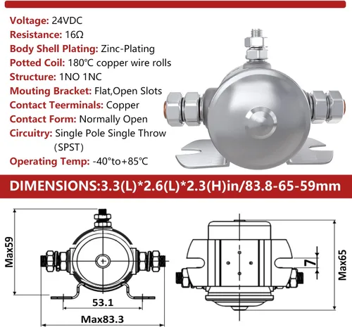 Vista 3 de Newdeli Max 200A Trombetta - Relé solenoide continuo de 3 terminales, de alta resistencia, para cabestrante marino 24106 SPST Solenoide 12VDC