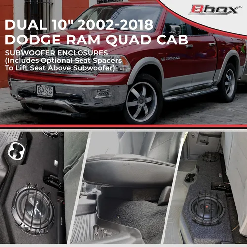 Vista 2 de Bbox - Caja de subwoofer dual de 10 pulgadas, carcasa de subwoofer alfombrada sellada, compatible con Dodge Ram Quad Cab 2002-2018, caja