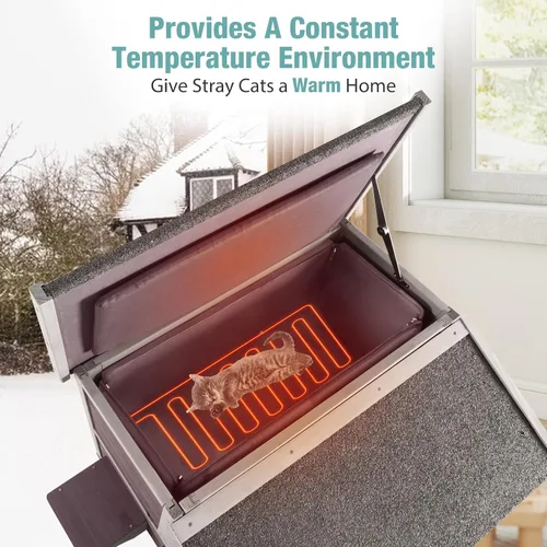 Vista 6 de Casa climatizada para gatos al aire libre, refugio aislado resistente a la intemperie de 2 pisos para invierno, almohadilla lavable desmontable