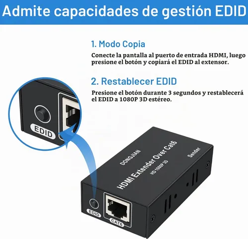 Vista 5 de Extensor HDMI sobre Cat5e/6/7 Ethernet 1080p hasta 196 pies HDMI Balun transmisor transmisor receptor compatible con función EDID y POC 3D HDCP Negro