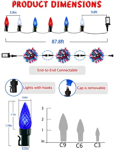 Vista 2 de Guirnalda de 240 luces LED C6 de 78 pies, luces de Navidad súper largas para exteriores e interiores con 13 modos y temporizador, luz parpadeante