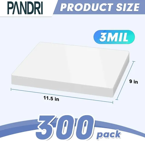 Vista 2 de Hojas de laminar, paquete de 300 bolsas laminadoras térmicas PANDRI, para hojas de 8.5 x 11 pulgadas, papel laminador transparente de 3 mil, 9 x