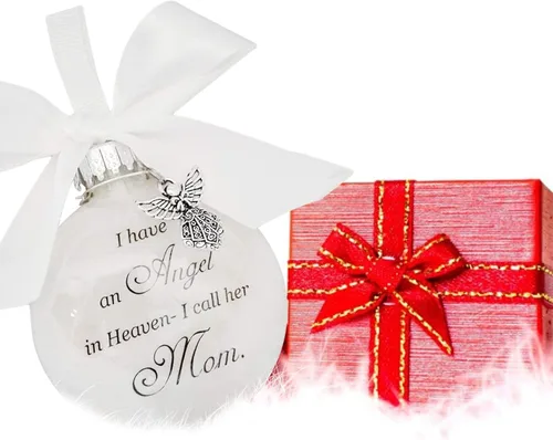 Vista 5 de Angel in Heaven - Adorno conmemorativo de Navidad, bola de plumas – Expresión sincera a tu amor – Tengo un ángel en el cielo I Call Her Mom