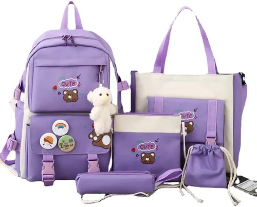 Vista 5 de Linda mochila con accesorios kawaii Juego de 5 bolsas estéticas, Oso negro, Classic