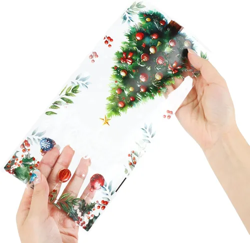 Vista 3 de DIYASY Bolsas de celofán de Navidad, 180 bolsas de regalo de Navidad, bolsa de plástico para dulces, bolsa transparente para bocadillos con lazos