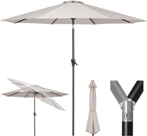 Vista 7 de Tempera Patio Market - Sombrilla de mesa para exteriores con botón de inclinación y manivela, sombrilla grande con poste resistente y toldo Beige