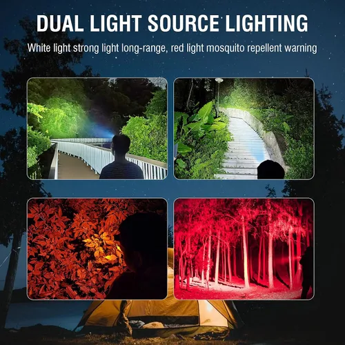 Vista 8 de BORUIT Linterna frontal recargable LED RJ-3000, 3 modos de linternas frontales LED blancas y rojas para caza, linterna táctica súper brillante