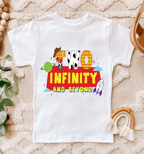 Vista 2 de Camisa de segundo cumpleaños de juguete de historia, dos infinitos y más allá, camisa de segundo cumpleaños para niño pequeño, buzz lightyear
