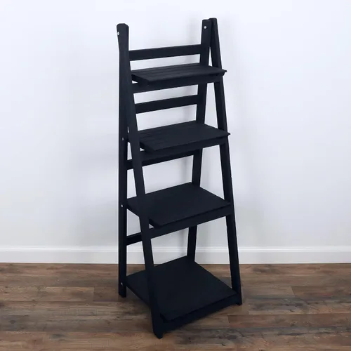 Vista 8 de Estante de escalera envejecido, estantería rústica inclinada para decoración del hogar (negro)