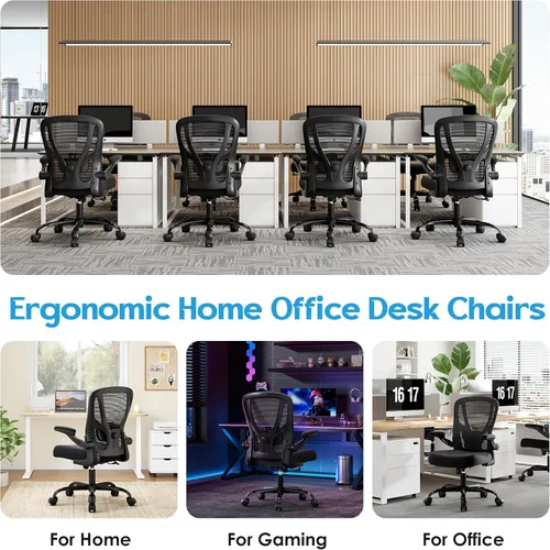Vista 5 de Silla de oficina ergonómica de escritorio, silla de computadora de malla, silla de trabajo transpirable con ruedas, soporte lumbar ajustable, sillas