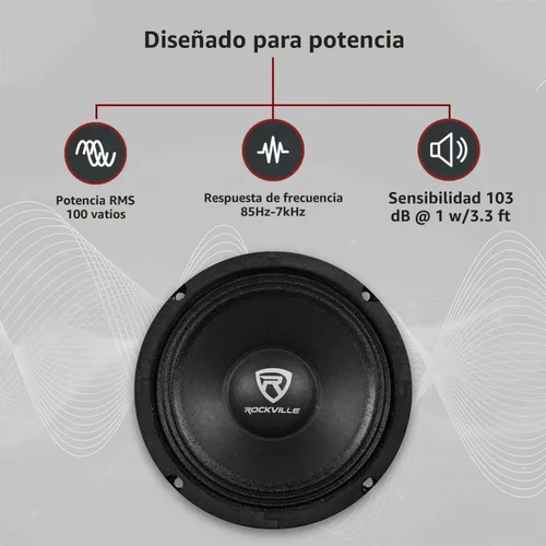 Vista 2 de Rockville RM64PRO 6.5" 4 Ohm Altavoz de coche de rango medio de bajos medios, 105dB 200w