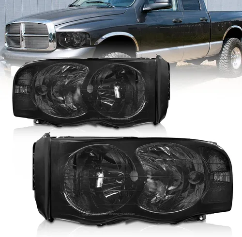 Vista 15 de Repuesto de conjunto de faros AS para Dodge Ram 1500 2002-2005/Ram 2500 3500 2003-2005 con carcasa negra, reflector ámbar, lentes transparentes