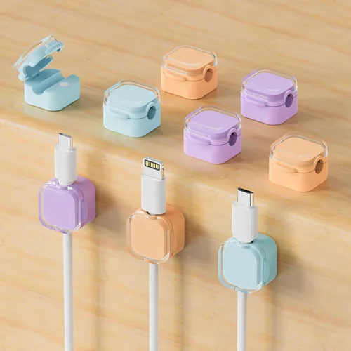 Vista 9 de Paquete de 9 soportes magnéticos para cables, clips magnéticos para cables de escritorio con adhesivo fuerte, organizador de cables para gestión