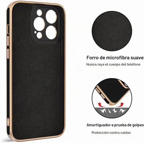 Vista 3 de Hython - Funda para iPhone 14 Pro con soporte de anillo [soporte magnético de anillo giratorio de 360°] [soporte para montaje en coche] Borde dorado