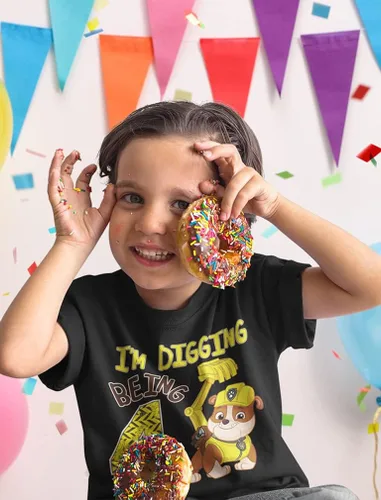 Vista 3 de Camisa de 4 cumpleaños para niños de 4 años de edad para fiesta de construcción de Paw Patrol