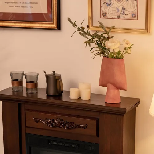 Vista 9 de Tangkula Chimenea eléctrica de 1400 W de 32 pulgadas con chimenea, calentador independiente con efecto de llama 3D, control remoto, termostato