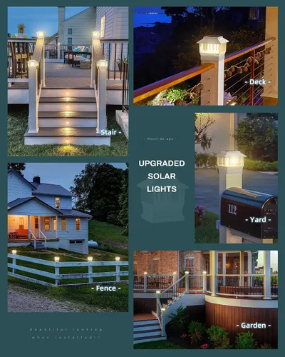 Vista 2 de 50 Lumen Luces Solares para Postes, 3 Modos Luces para Deck al Aire Libre, Valla, Tapa de Poste - 4x4 3.5x3.5 4.5x4.5 o 5.5x5.5, Luces LED