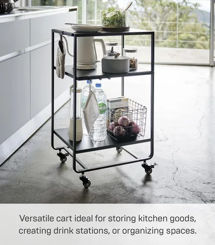 Vista 2 de YAMAZAKI Home Tower - Carrito organizador de 3 niveles de metal rodante con ruedas, carrito utilitario para cocina/baño, 32 pulgadas, acero