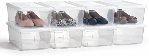 Vista 9 de novelinks Contenedores de almacenamiento de plástico transparente de 6 cuartos con tapas transparentes, caja apilable, contenedor organizador