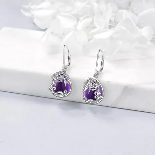 Vista 158 de Aretes colgantes con forma de lágrima de filigrana de piedra lunar de plata de ley 925 con cierre de palanca para mujer, regalos de joyería