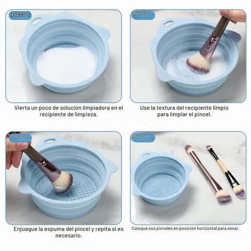 Vista 6 de Cuenco Limpiador de Brochas de Maquillaje Plegable de Silicona - Etercycle Herramienta de Limpieza Portátil para Brochas, Borlas de Polvo y Esponjas