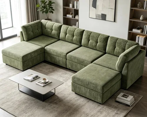 Vista 13 de VANOMi Sectional L-Shaped Sofa for Living Room, Modualr Sofa Couch, Beige