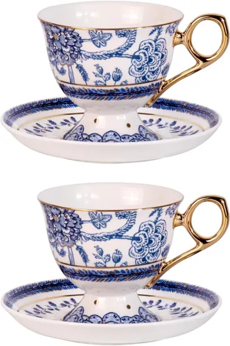 Vista 8 de KAMMAK Juego de 2 tazas de té y platillos, tazas de café de porcelana fina, tazas de café expreso apilables, demitasse de cerámica para café
