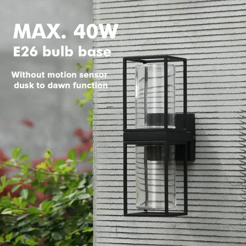 Vista 3 de LUTEC Flair 5288804012 - Lámpara de pared para exteriores, moderna lámpara negra para porche, lámpara exterior de montaje en pared con vidrio