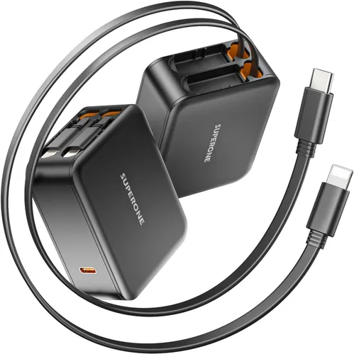 Vista 8 de SUPERONE Cargador de pared retráctil de 62 W con cables USB C dobles