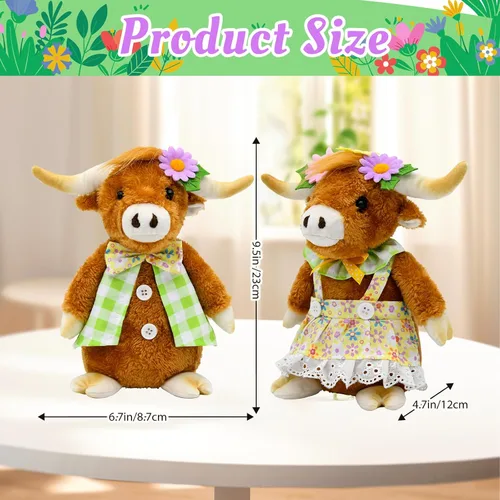 Vista 3 de Decoración de vaca de las montañas, decoración de mesa de primavera y verano, figura de señor y señora para bandeja rústica con niveles de granja