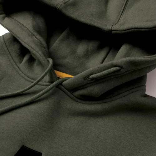 Vista 2 de Sudadera con capucha CAT para hombre con logotipo frontal bordado de CAT, sistema de gestión de cable S3 y bolsillo con bolsa Musgo del ejército