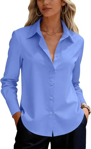Vista 26 de siliteelon Camisas de vestir con botones para mujer, camisas de vestir de manga larga para mujer, camisas de trabajo de algodón de ajuste regular