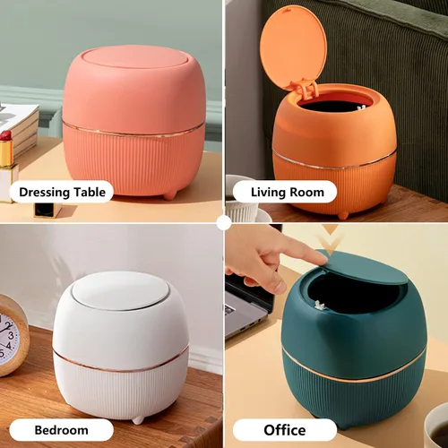 Vista 7 de Mini bote de basura moderno con tapa, papelera de escritorio, papelera de plástico para oficina, cesta de basura de plástico para encimera, tipo