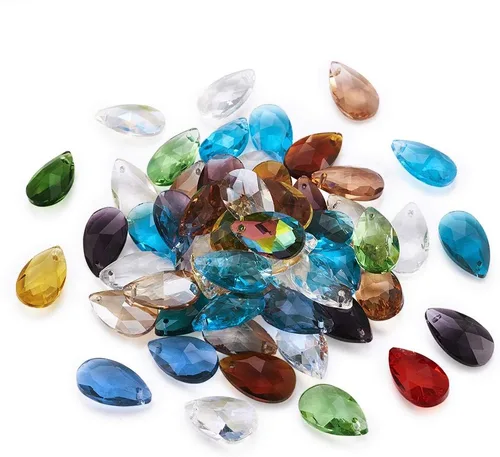 Vista 19 de Cheriswelry 48 colgantes de diamantes de imitación de resina en forma de lágrima con ajustes de latón dorado con diamantes de imitación facetados