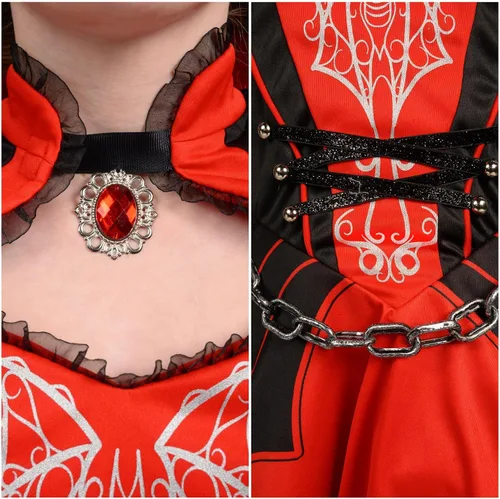 Vista 4 de Spooktacular Creations Disfraz de vampiro para niñas, disfraz de vampiro rojo oscuro para niñas, disfraz de Halloween