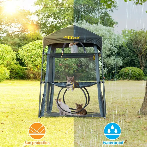Vista 4 de Cerca para Gatos con Torre y Tienda de Campaña para Gatito y Gato para Interior y Exterior, Jaula para Gatos de 3 Niveles Interior, X-Grande Catio
