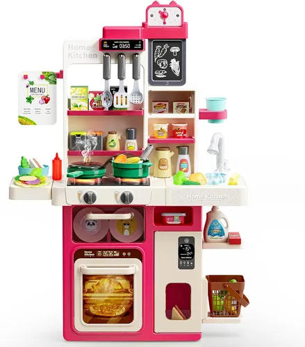 Vista 8 de Letapapa Juego de Cocina para Niños, Juguetes de Cocina con Sonido y Luz Realistas, Estufa de Cocina, Fregadero, Comida de Juego y Accesorios