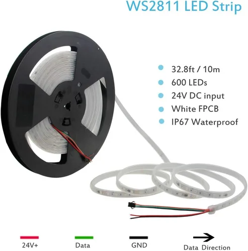 Vista 2 de ALITOVE WS2811 Tira de luz LED RGB direccionable de 24 V, 32.8 pies, 600 LED, color de ensueño programable, luces LED digitales de píxeles, luz