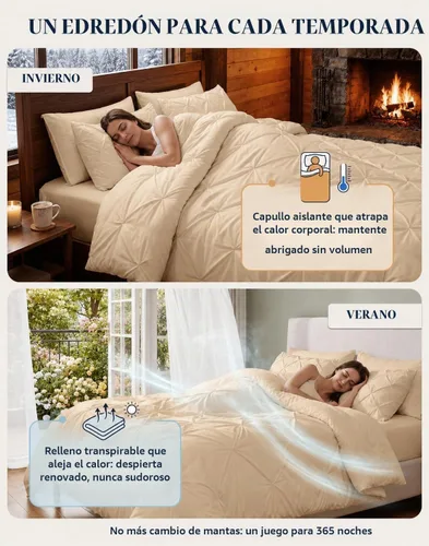 Vista 4 de LANE LINEN Juego de edredón individual de 5 piezas - Ropa de cama con diseño clásico de puntada pintuck - con 1 edredón, 1 funda de almohada, 1