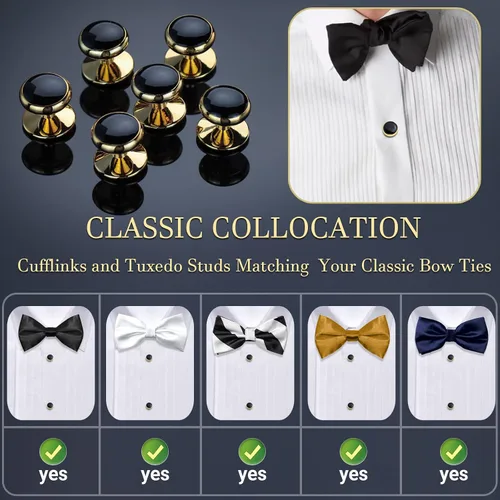 Vista 5 de HAWSON Juego de gemelos y tachuelas de esmoquin para hombre con caja de regalo joyas o accesorios para hombre adecuados para traje negro, camisas