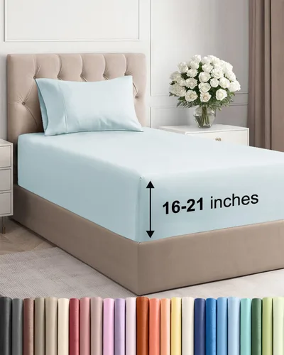 Vista 79 de Juego de sábanas tamaño Queen con bolsillos extra profundos, sábanas transpirables y refrescantes de 4 piezas, ropa de cama de lujo para hotel