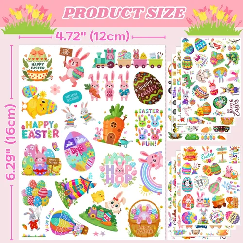 Vista 5 de 160 calcomanías de tatuajes temporales para el día de Pascua, regalos de fiesta de primavera, suministros de fiesta, decoración de vacaciones