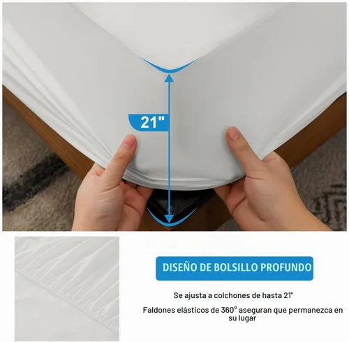 Vista 5 de Paquete de 2 protectores de colchón tamaño individual 100% impermeables, funda de colchón ajustada, transpirable, silenciosa y lavable a máquina