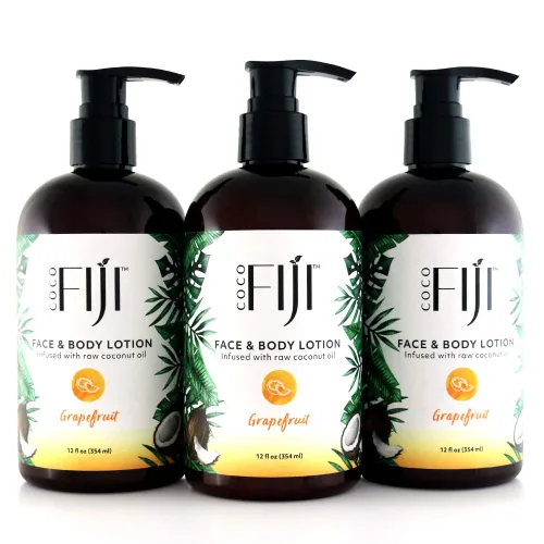 Vista 27 de Coco Fiji Loción facial y corporal infundida con aceite de coco, loción para piel seca, crema facial hidratante y loción de masaje para mujeres